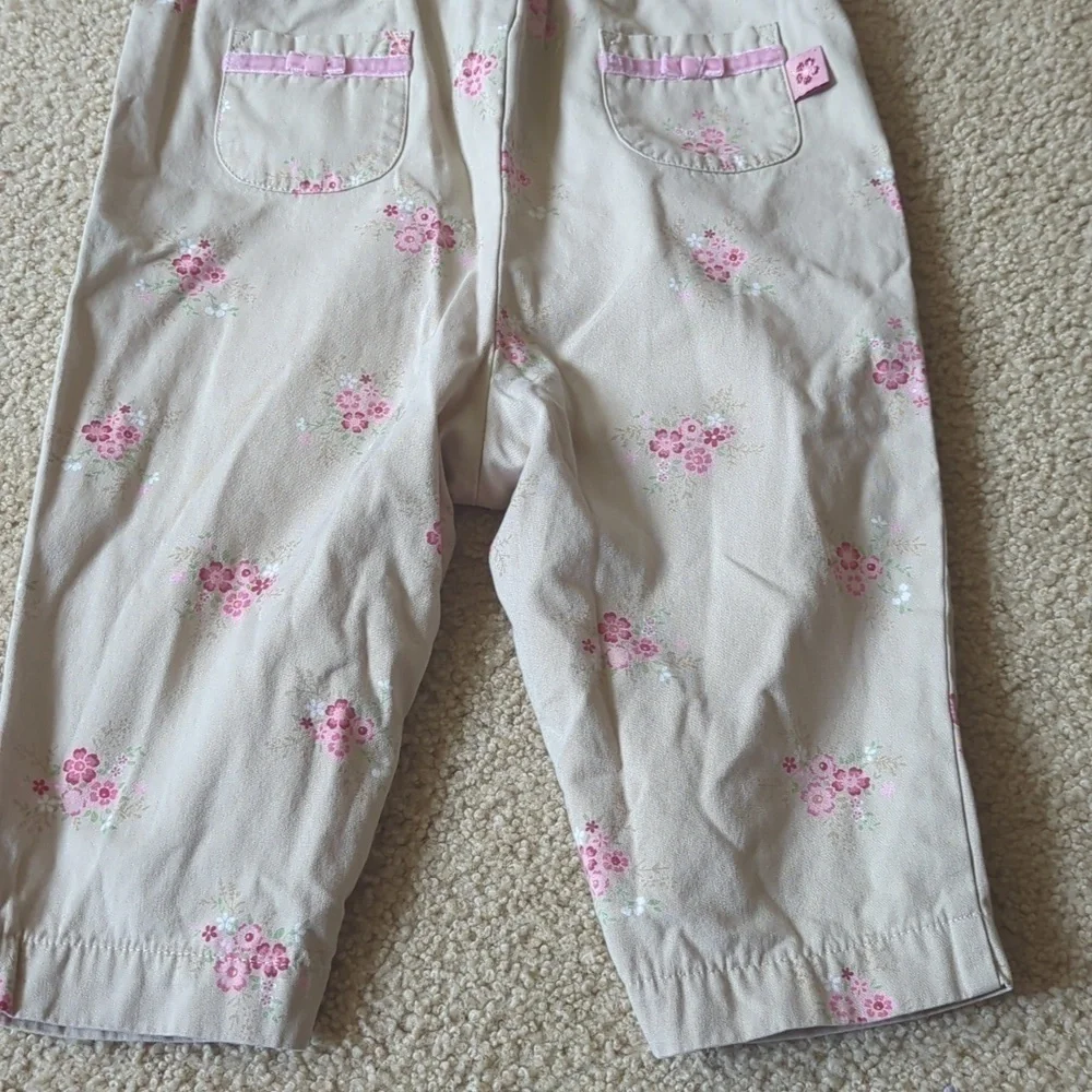 Gymboree Tan with Pink Floral Sleeveless Long Pants Jumpsuit Size 12-18 Months